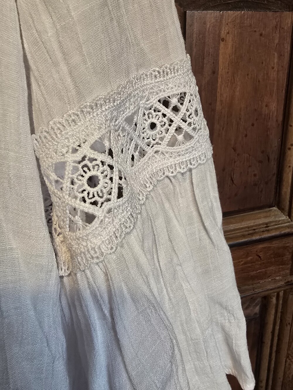 Counterparts White Crochet Lace Pintuck Tunic Blouse L Flared Bell Sleeve Boho - Picture 4 of 8